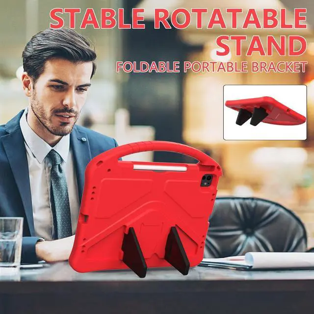 Alt view image 3 of 5 - YRH Case for iPad Air 13 inch (M2/M3) 2024/2025, for iPad Pro 13 inch (M4) 2024/12.9 inch (M2) 2022, EVA Shockproof Cover with Strap Handle Stand, Red