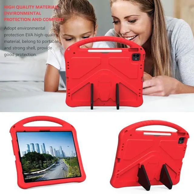 Alt view image 4 of 5 - YRH Case for iPad Air 13 inch (M2/M3) 2024/2025, for iPad Pro 13 inch (M4) 2024/12.9 inch (M2) 2022, EVA Shockproof Cover with Strap Handle Stand, Red