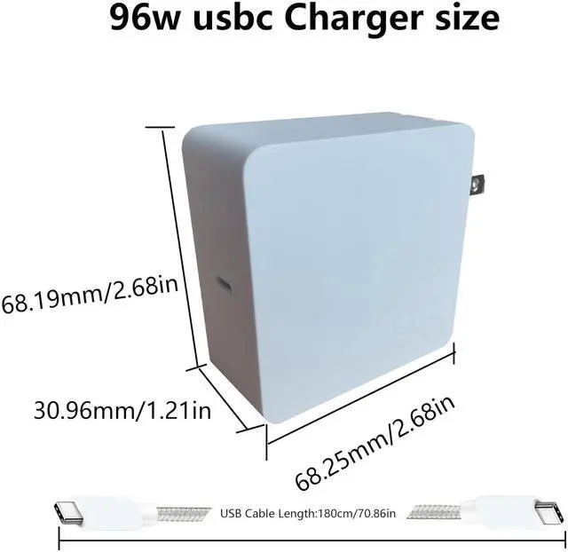 Alt view image 5 of 5 - 96W Fast USB-C Adapter Charger for HP Dragonfly Pro Laptop Chromebook and Other Output 5.0V, 9.0V, 15.0V 3.0A, 20.0V/4.8A, PD3.0 Laptop Adapter | Foldable Plug | UL Certified, White