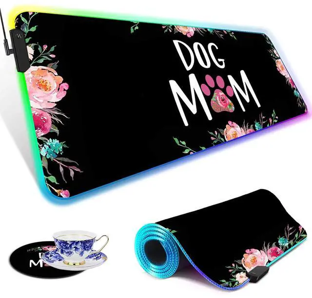 Main image of RGB Gaming Mouse Pad Large Mouse Pad Desk Mat Led Mouse Pad Light-up Mouse Pad, Large Keyboard Pad, Optical Waterproof Non-Slip, Great for Gamers, Dog Mom Floral Design