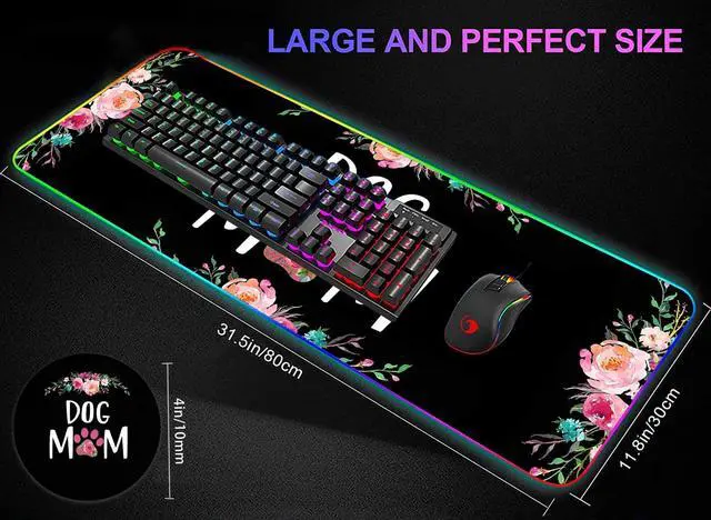 Alt view image 3 of 5 - RGB Gaming Mouse Pad Large Mouse Pad Desk Mat Led Mouse Pad Light-up Mouse Pad, Large Keyboard Pad, Optical Waterproof Non-Slip, Great for Gamers, Dog Mom Floral Design