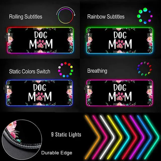 Alt view image 2 of 5 - RGB Gaming Mouse Pad Large Mouse Pad Desk Mat Led Mouse Pad Light-up Mouse Pad, Large Keyboard Pad, Optical Waterproof Non-Slip, Great for Gamers, Dog Mom Floral Design