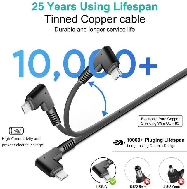 Alt view image 4 of 5 - HKY 65W USB C Charger Fit for Nimo N151 N151S N152 N153 N154 15.6" N171 N171S 17.3" FHD Laptop Notebook PC & Peloton Bike+ Plus PL-02 PLTN-TTR01 FSP065-APDC8R01 USB Type-C Power Adapter Cable