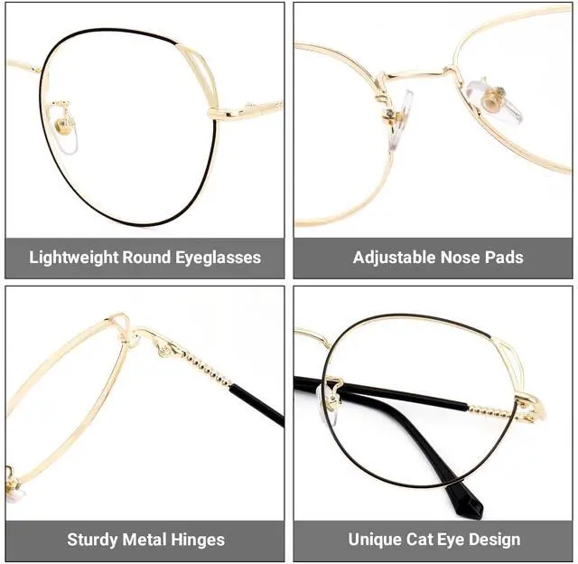Alt view image 3 of 5 - Zeelool Unisex Classic Metal Round Blue Light Blocking Glasses Eyewear with Anti-Reflective Coating Ester ZDX052460-04 Black-Gold