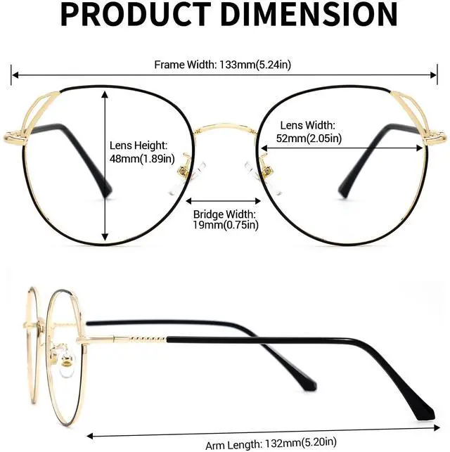Alt view image 4 of 5 - Zeelool Unisex Classic Metal Round Blue Light Blocking Glasses Eyewear with Anti-Reflective Coating Ester ZDX052460-04 Black-Gold