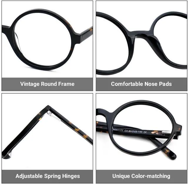 Alt view image 4 of 5 - Zeelool Retro Thick Round Blue Light Blocking Glasses for Women Men ZJGA675803-01B Black-white