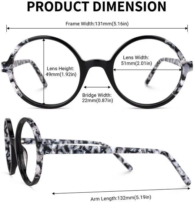 Alt view image 5 of 5 - Zeelool Retro Thick Round Blue Light Blocking Glasses for Women Men ZJGA675803-01B Black-white