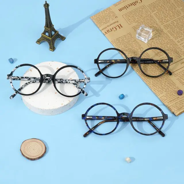 Alt view image 3 of 5 - Zeelool Retro Thick Round Blue Light Blocking Glasses for Women Men ZJGA675803-01B Black-white