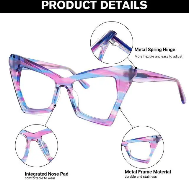 Alt view image 4 of 5 - Zeelool Blue Light Blocking Glasses, Acetate Butterfly Glasses Frame for Women Eyeglasses with Clear Lenses Anti Eyestrain & UV from Computer/TV/Phone ZJGA182714-02B Blue-Purple
