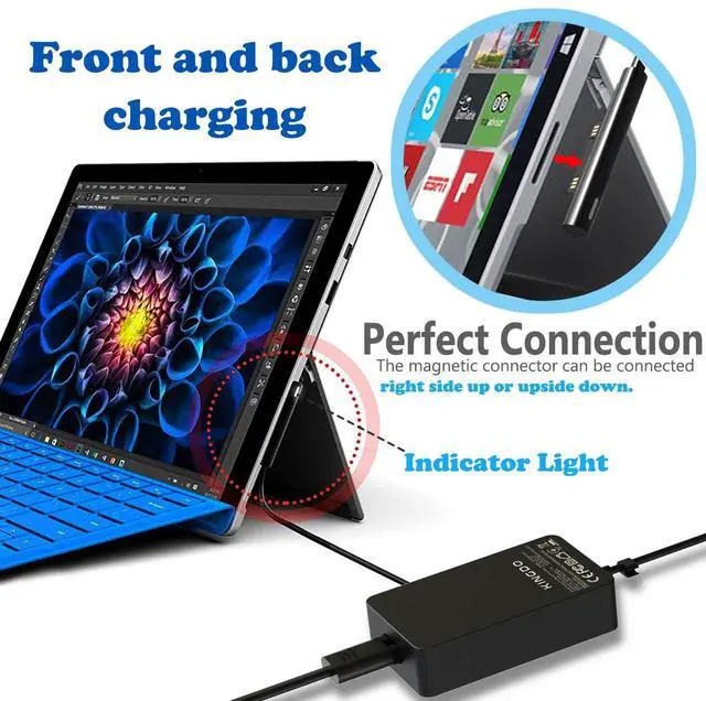 Alt view image 3 of 5 - Surface Pro Surface Laptop Charger,65W Power Supply Adapter[Updated] for Microsoft Surface Pro 9/8/X/7+/7/6/5/4/3,Surface Laptop 5/Studio/4/3/2/1,Surface Book,Surface Go 3/2/1.Support 44W,36W,LED,Case