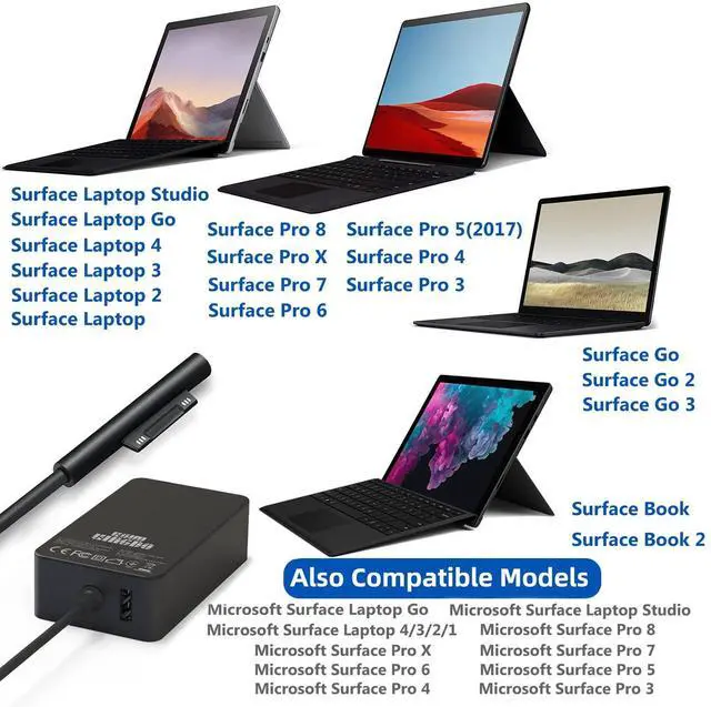 Alt view image 2 of 5 - Surface Pro Surface Laptop Charger,65W Power Supply Adapter[Updated] for Microsoft Surface Pro 9/8/X/7+/7/6/5/4/3,Surface Laptop 5/Studio/4/3/2/1,Surface Book,Surface Go 3/2/1.Support 44W,36W,LED,Case