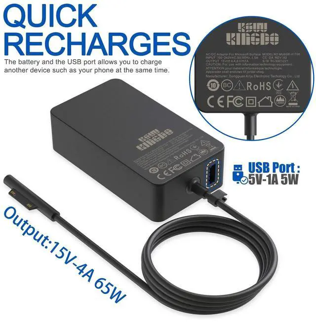 Alt view image 4 of 5 - Surface Pro Surface Laptop Charger,65W Power Supply Adapter[Updated] for Microsoft Surface Pro 9/8/X/7+/7/6/5/4/3,Surface Laptop 5/Studio/4/3/2/1,Surface Book,Surface Go 3/2/1.Support 44W,36W,LED,Case