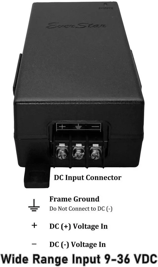 Alt view image 2 of 5 - EverStar iPoE-24W24G2DW Gigabit | 9-36V DC in | 24V/1A 24W DC PoE Out | Passive Mode B Solar PoE Injector for Loco5AC,NS- EdgeRouterX,UniFi AC Lite,RP-5AC-G2, Force180/200/300 | Black