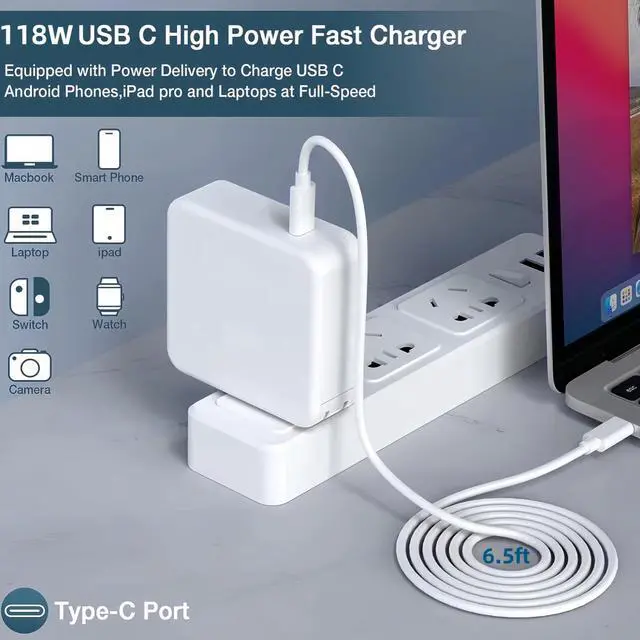 Alt view image 3 of 5 - Xliwo USB-C charger118W Compatible MacBook Air Charger Pro 16-inch Notebook Power Adaptor 6.6ft USB-C to C Charge Cable