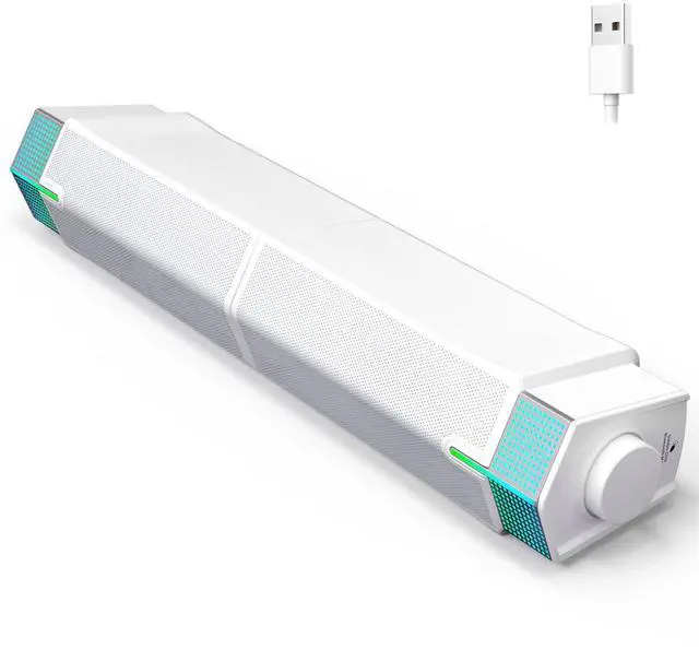 Main image of Jeecoo M20 Bluetooth Computer Speakers for PC Desktop Monitor, Gaming PC Sound Bar - Wired USB-Powered, Superb Stereo Sound, with LED Lighting (White)