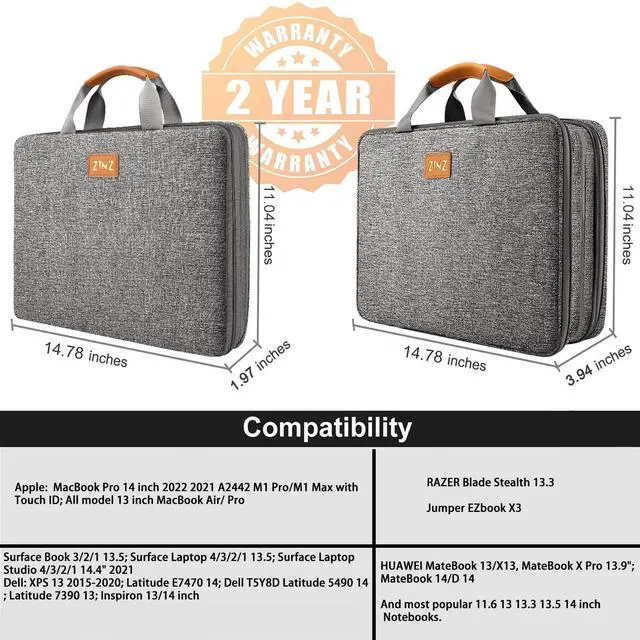 Alt view image 2 of 5 - ZINZ Slim Expandable 13 13.3 13.6 14 Laptop Case Sleeve Compatible with MacBook Air/Pro 13-14 M1 M2 M3 2021-2023 Pro/Max,13.5 Surface Laptop 4/3,D01G01