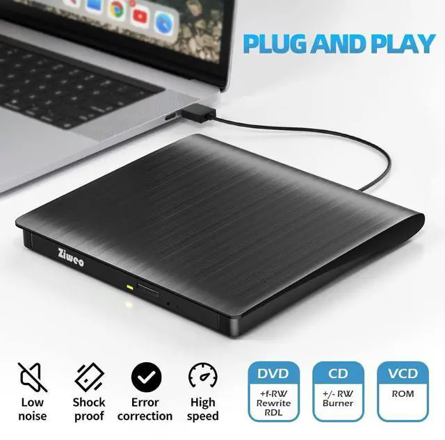 Alt view image 2 of 5 - External USB 3.0 Type-C CD DVD +/-RW Drive - Portable CD ROM Reader & DVD Burner with Protective Carrying Case for Laptop/Desktop PC/Mac/Windows/Linux
