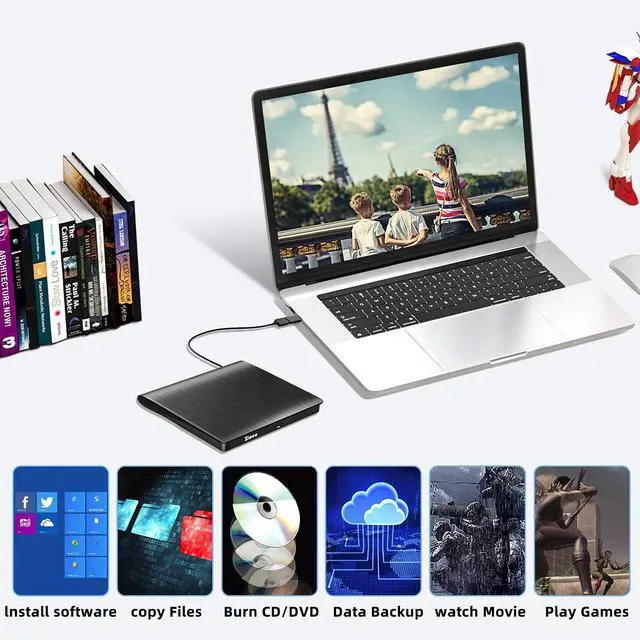 Alt view image 4 of 5 - External USB 3.0 Type-C CD DVD +/-RW Drive - Portable CD ROM Reader & DVD Burner with Protective Carrying Case for Laptop/Desktop PC/Mac/Windows/Linux