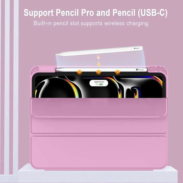 Alt view image 2 of 5 - ZryXal 2024 iPad Pro 11 Inch Case M4 (5th Generation) with Pencil Holder, Smart iPad Case [Support Pencil Pro and Pencil (USB-C)], Support Touch ID and Auto Wake/Sleep (Pale Violet Red)
