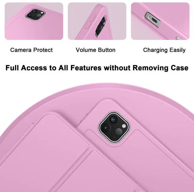 Alt view image 3 of 5 - ZryXal 2024 iPad Pro 11 Inch Case M4 (5th Generation) with Pencil Holder, Smart iPad Case [Support Pencil Pro and Pencil (USB-C)], Support Touch ID and Auto Wake/Sleep (Pale Violet Red)