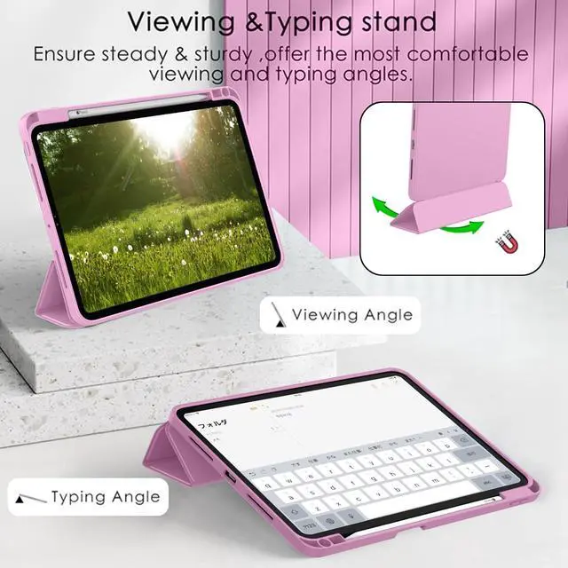 Alt view image 4 of 5 - ZryXal 2024 iPad Pro 11 Inch Case M4 (5th Generation) with Pencil Holder, Smart iPad Case [Support Pencil Pro and Pencil (USB-C)], Support Touch ID and Auto Wake/Sleep (Pale Violet Red)