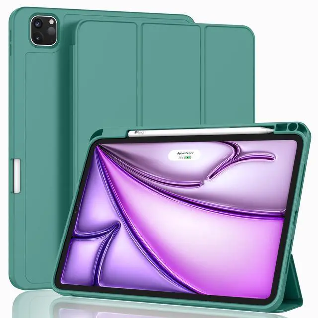 Main image of ZryXal New iPad Air 13 Inch Case M3 2025/M2 2024 with Pencil Holder, Trifold Stand Smart Case with Soft TPU Back,Auto Wake/Sleep(Forest Green)