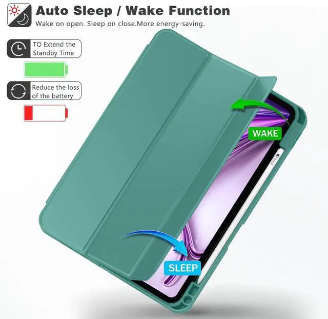 Alt view image 5 of 5 - ZryXal New iPad Air 13 Inch Case M3 2025/M2 2024 with Pencil Holder, Trifold Stand Smart Case with Soft TPU Back,Auto Wake/Sleep(Forest Green)