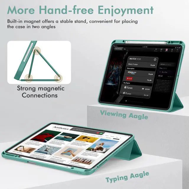 Alt view image 4 of 5 - ZryXal New iPad Air 13 Inch Case M3 2025/M2 2024 with Pencil Holder, Trifold Stand Smart Case with Soft TPU Back,Auto Wake/Sleep(Forest Green)