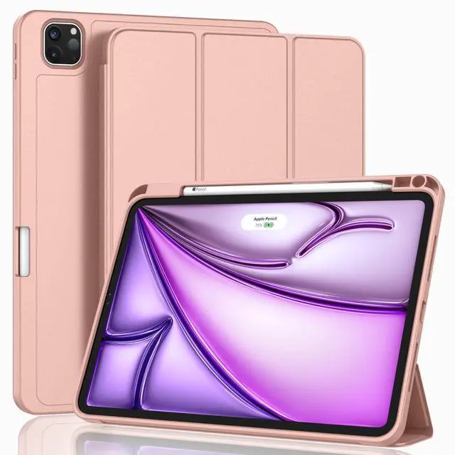 Main image of ZryXal New iPad Air 13 Inch Case M3 2025/M2 2024 with Pencil Holder, Trifold Stand Smart Case with Soft TPU Back,Auto Wake/Sleep(Rose Gold)