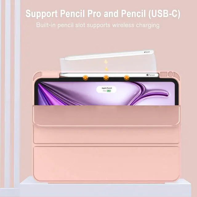 Alt view image 2 of 5 - ZryXal New iPad Air 13 Inch Case M3 2025/M2 2024 with Pencil Holder, Trifold Stand Smart Case with Soft TPU Back,Auto Wake/Sleep(Rose Gold)