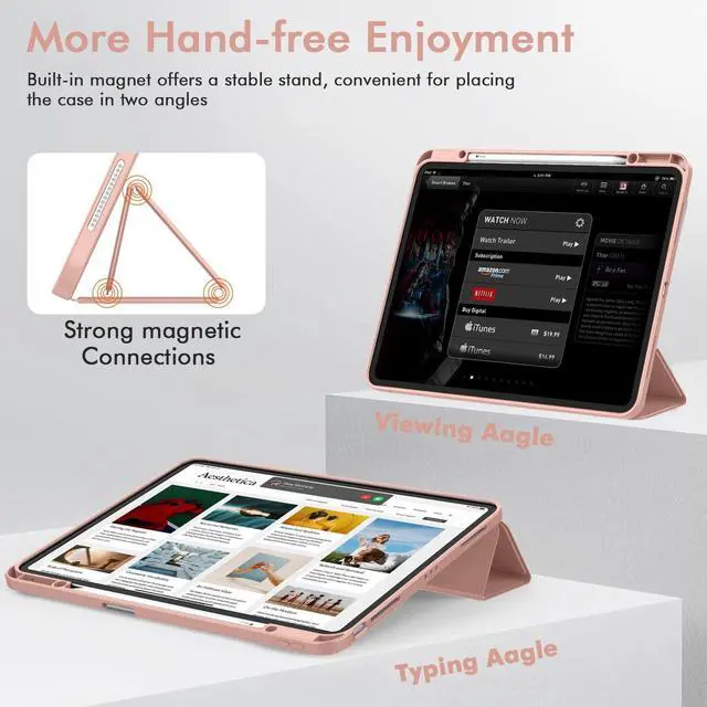 Alt view image 4 of 5 - ZryXal New iPad Air 13 Inch Case M3 2025/M2 2024 with Pencil Holder, Trifold Stand Smart Case with Soft TPU Back,Auto Wake/Sleep(Rose Gold)