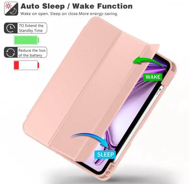 Alt view image 5 of 5 - ZryXal New iPad Air 13 Inch Case M3 2025/M2 2024 with Pencil Holder, Trifold Stand Smart Case with Soft TPU Back,Auto Wake/Sleep(Rose Gold)