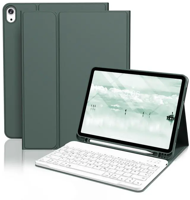 Main image of ZOPSGYU for iPad Air 11 M2, for iPad Pro 11 inch Case with Keyboard, Rechargeable Bluetooth Keyboard, Detachable Pencil Holder Flip Stand Cover for iPad Pro 11" Gen, Air 11 2024, Dark Green