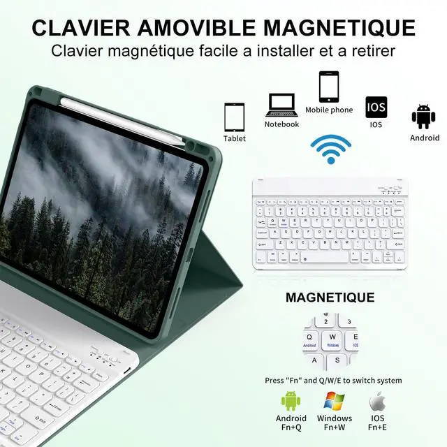 Alt view image 3 of 5 - ZOPSGYU for iPad Air 11 M2, for iPad Pro 11 inch Case with Keyboard, Rechargeable Bluetooth Keyboard, Detachable Pencil Holder Flip Stand Cover for iPad Pro 11" Gen, Air 11 2024, Dark Green