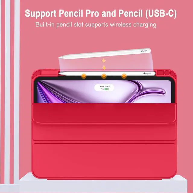 Alt view image 2 of 5 - ZryXal New iPad Air 13 Inch Case M2 2024 with Pencil Holder, Smart iPad Case [Support Pencil Pro and Pencil(USB-C)], Support Touch ID and Auto Wake/Sleep (Red)