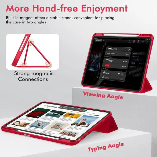Alt view image 4 of 5 - ZryXal New iPad Air 13 Inch Case M2 2024 with Pencil Holder, Smart iPad Case [Support Pencil Pro and Pencil(USB-C)], Support Touch ID and Auto Wake/Sleep (Red)