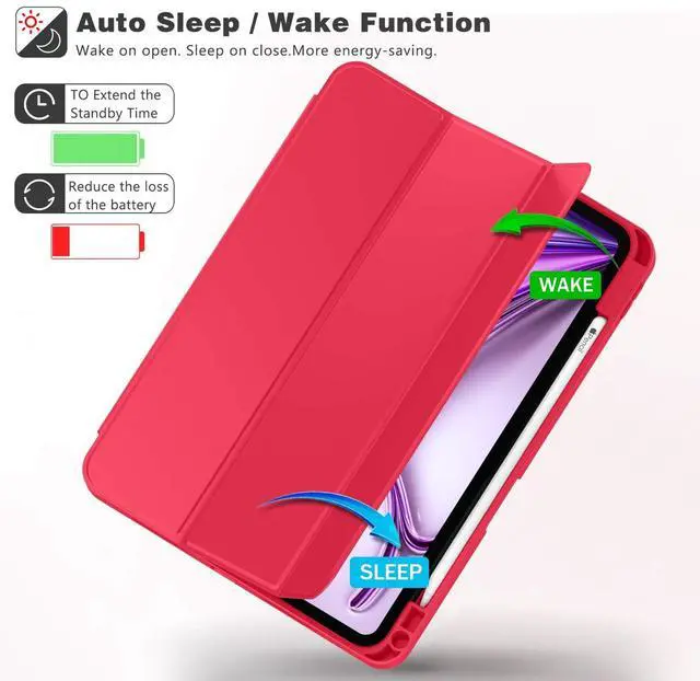 Alt view image 5 of 5 - ZryXal New iPad Air 13 Inch Case M2 2024 with Pencil Holder, Smart iPad Case [Support Pencil Pro and Pencil(USB-C)], Support Touch ID and Auto Wake/Sleep (Red)
