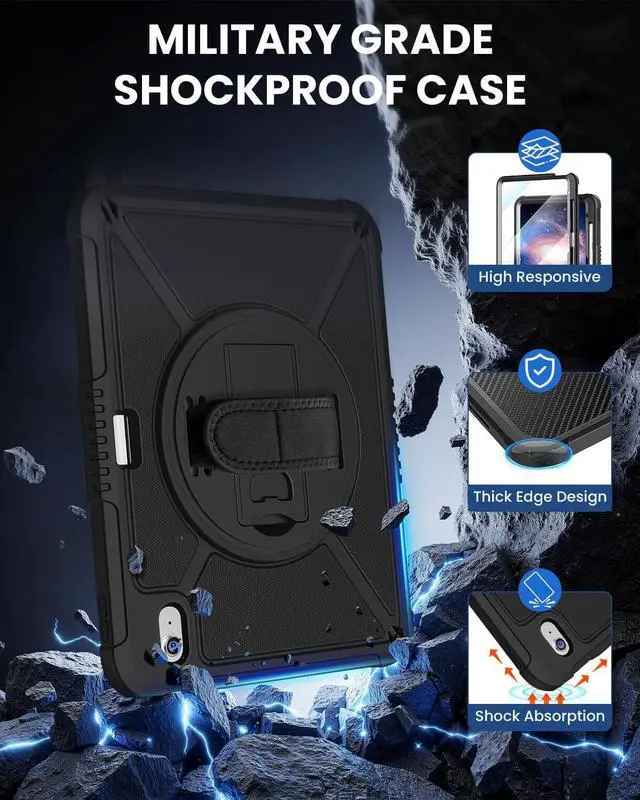 Alt view image 4 of 5 - ZtotopCases for iPad (A16) 11th/10th Generation 11''/10.9'' with Screen Protector, Pen Holder, Handle Shoulder Strap,360 Rotating Stand Rugged Protective Case for iPad 11th Gen 2025(A3354/A3355),Black