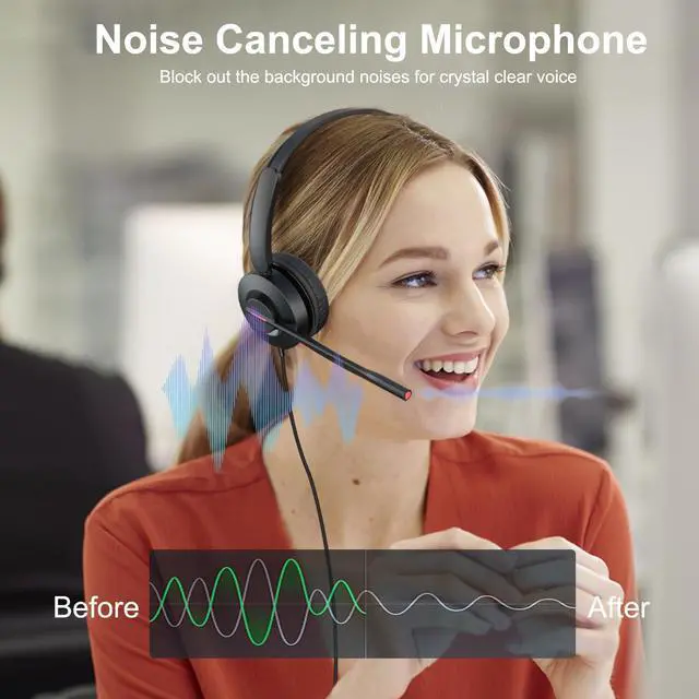 Alt view image 2 of 5 - MAIRDI USB Headset with Microphone, USB-A/USB-C PC Headset with Mic Noise Cancelling, Wired Computer Headset with Mute for Laptop Business Work Home Office Call Centers Teams Zoom Comfort
