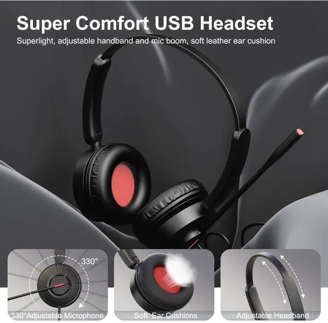 Alt view image 4 of 5 - MAIRDI USB Headset with Microphone, USB-A/USB-C PC Headset with Mic Noise Cancelling, Wired Computer Headset with Mute for Laptop Business Work Home Office Call Centers Teams Zoom Comfort