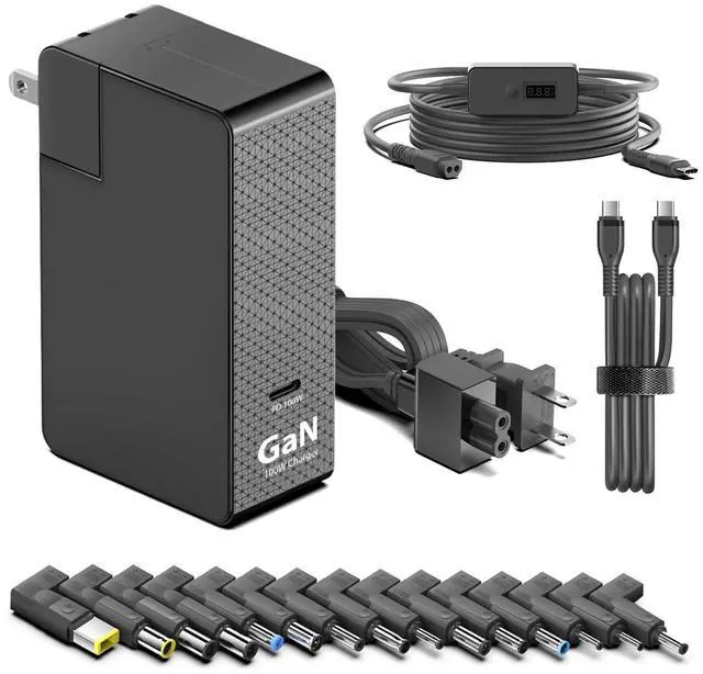 Main image of HKY GaN 100W USB C Charger with 6Ft USB-C Cable and 5V-9V-12V-15V-20V Adjustable Output Barrel PD Trigger Cable & 15PCS Tips Portable Fast Universal Travel Power Adapter for Fit All Electronic Devices