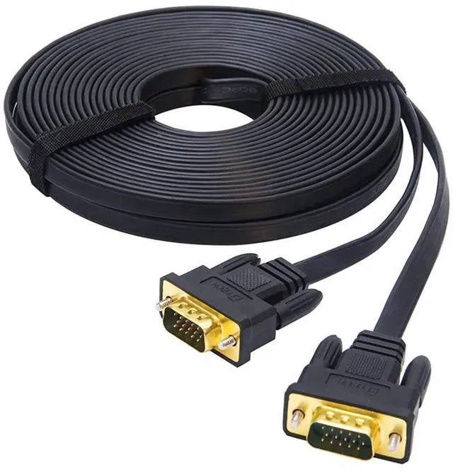 Main image of DTech VGA to VGA Cable 50ft Long Thin Flat 15 Pin Computer Monitor Cord Male to Male SVGA Wire (50 Feet, Black)