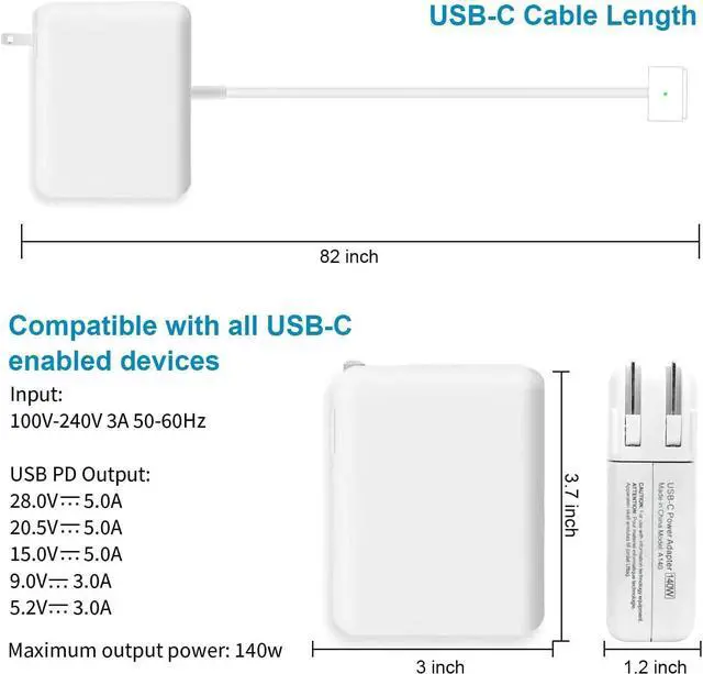 Alt view image 2 of 5 - 140W Mac Book Pro Charger,Charger for Mac Pro 16 14 inch Mac Air 15 13 inch 2025 2024 2023 2022 2021 M1 M2 M3 M4 Compatible with 140W 96W 70W USBC to Mag3 Power Adapter as Fast as Original Quality