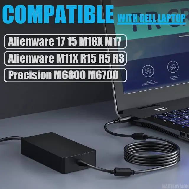 Alt view image 2 of 5 - 240W Power Adapter Compatible with Dell Alienware M15 R2 R3 R4 R6 R7 Alienware 15 17 M17 M11X M14X M17X M18X X15 Area-51m PA-9E, G15 G7 G5 G3 Gaming Laptop Charger with LED Indicator 7.4mm Tip