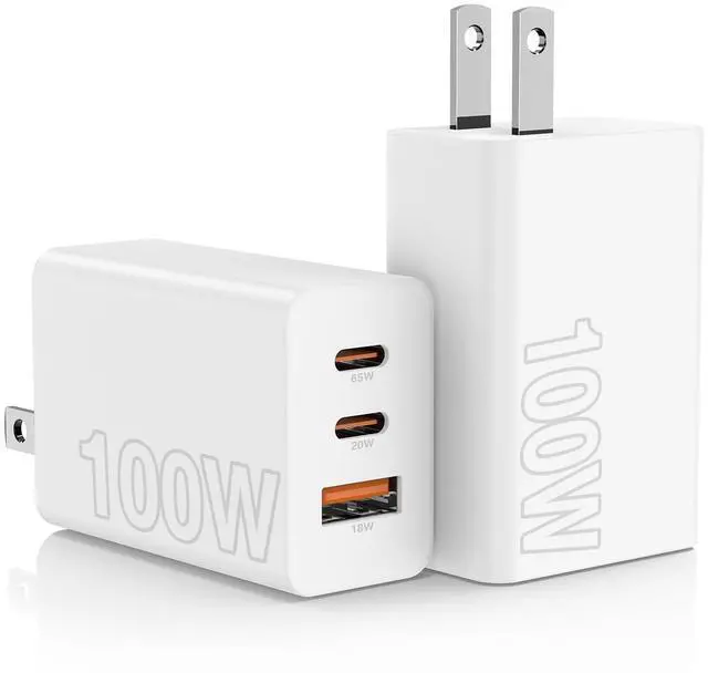 Main image of Hzevn 2Pack 100W USB C Wall Charger Block,3-Port (65w+20W+18w) Super Fast Charging Power Adapter,Multi USB C Charging Hub Plug Cube for MacBook,iPad Pro, Galaxy S25, iPhone 16/15 and More-White