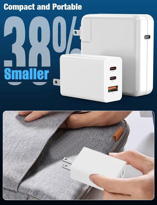 Alt view image 5 of 5 - Hzevn 2Pack 100W USB C Wall Charger Block,3-Port (65w+20W+18w) Super Fast Charging Power Adapter,Multi USB C Charging Hub Plug Cube for MacBook,iPad Pro, Galaxy S25, iPhone 16/15 and More-White