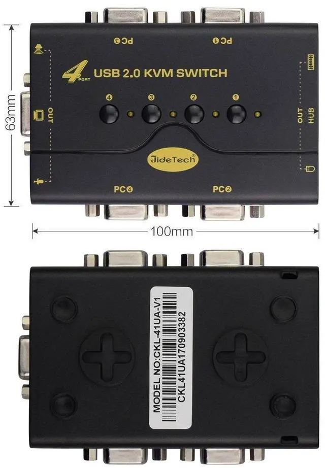 Alt view image 4 of 5 - 4 Port VGA KVM Switch with USB Hub and Audio Support Wireless Keyboard Mouse Connection and Push Button Switching Function