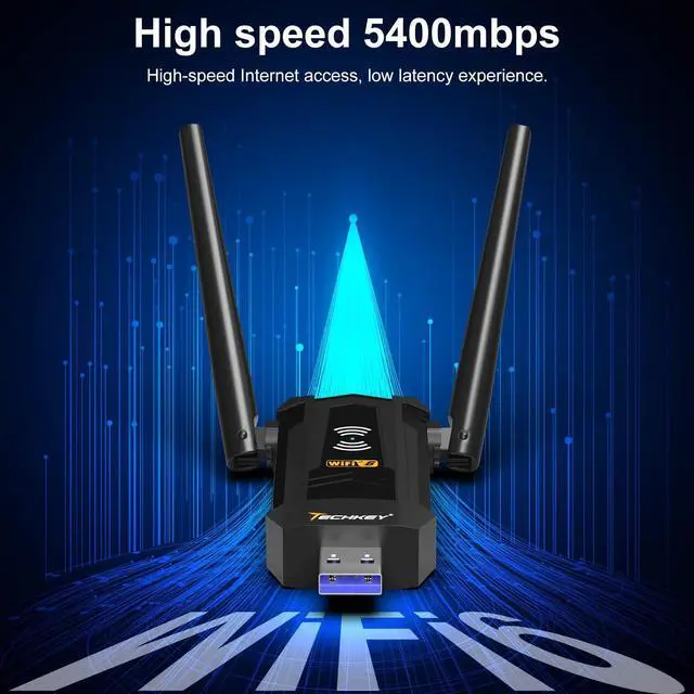 Alt view image 2 of 5 - USB WiFi Adapter for Desktop PC - Techkey AXE5400 Mbps Dual 5Dbi High Gain Antennas WiFi 6E Wireless Dongle Network Adapter with Tri-Band 6GHz/5GHz/2.4GHz for Desktop Laptop Windows Only 11/10/8.1/8