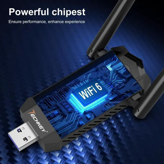 Alt view image 5 of 5 - USB WiFi Adapter for Desktop PC - Techkey AXE5400 Mbps Dual 5Dbi High Gain Antennas WiFi 6E Wireless Dongle Network Adapter with Tri-Band 6GHz/5GHz/2.4GHz for Desktop Laptop Windows Only 11/10/8.1/8