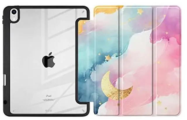 Alt view image 2 of 5 - Batianda Case for 11-inch iPad Air 2024 M2/ iPad Air 5th/4th 10.9 inch [Built-in Pencil Holder] Shockproof Cover with Clear Transparent Back Shell TPU Bumper Auto Sleep/Wake, Watercolor